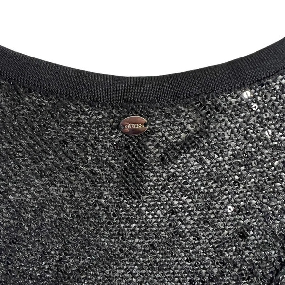 Guess Sheer Sequin Knit Black Sweater Size Medium Long Sleeves Pullover Neutral - Picture 9 of 10